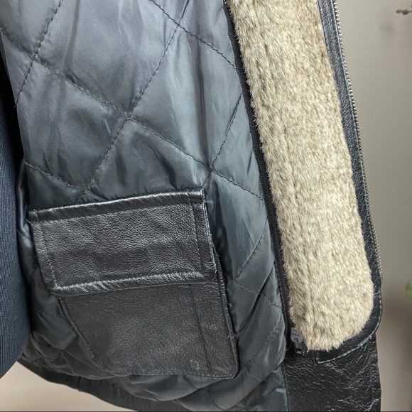 CHEROKEE Long Leather Jacket Black Zip Up Faux Fur - Picture 11 of 15